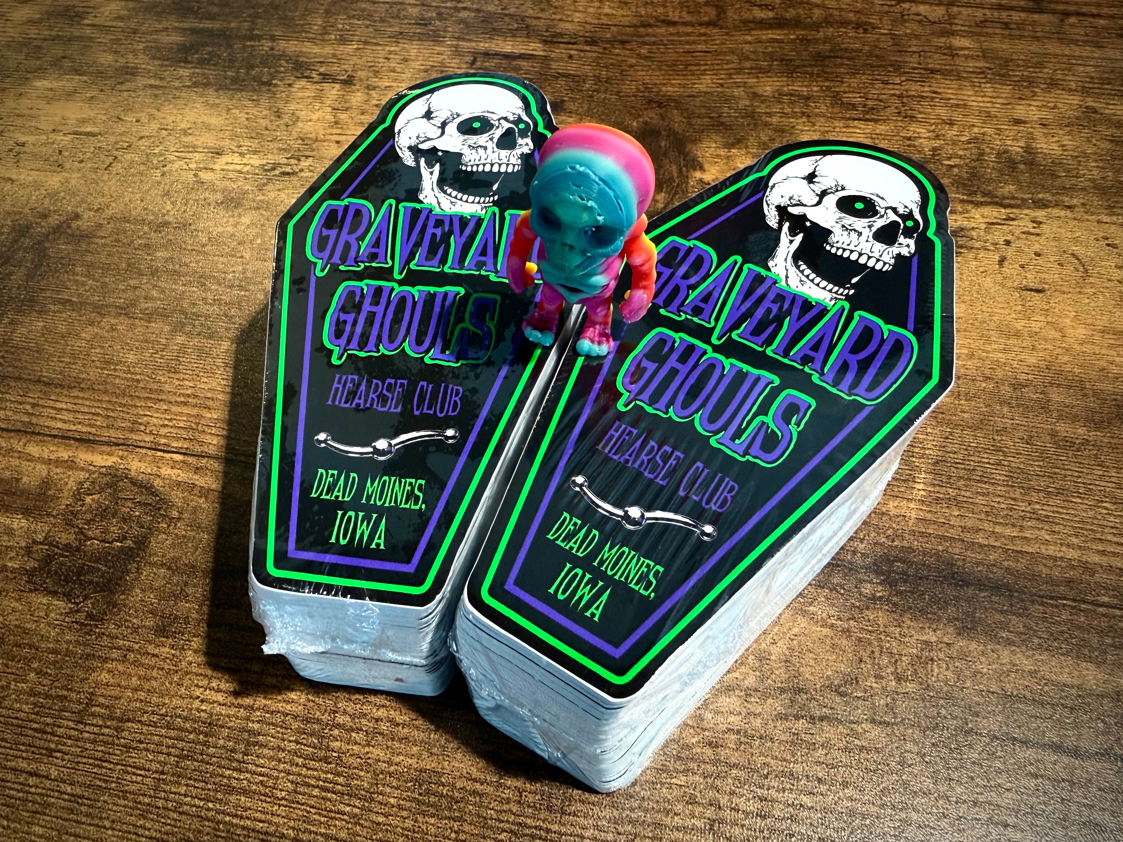 Graveyard Ghouls Hearse Club 6” Coffin Stickers